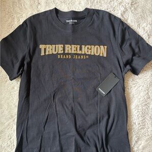 True Religion Black Tee with Gold Logo